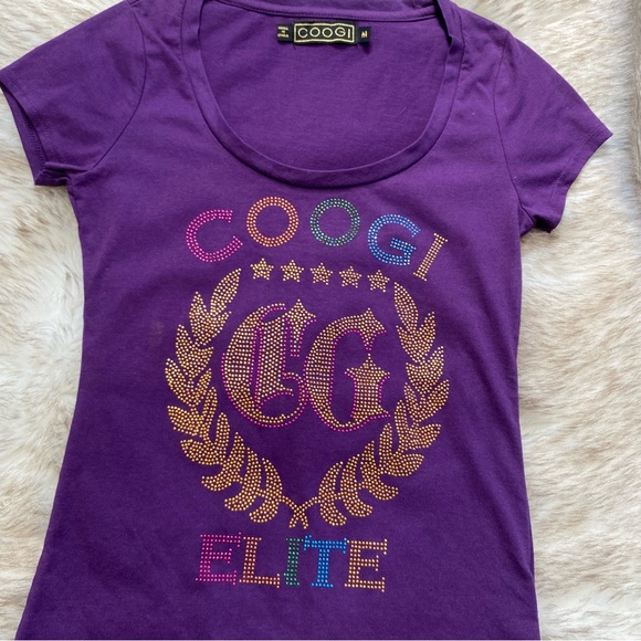 Y2K Coogi Rhinestone Fitted Purple Tee Tshirt Colorful Mcbling - Picture 3 of 7